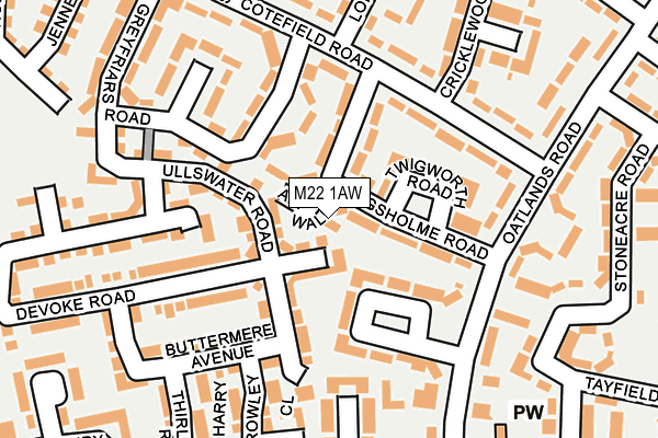 M22 1AW map - OS OpenMap – Local (Ordnance Survey)