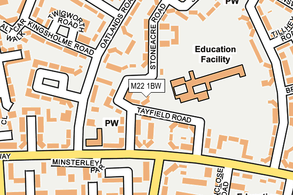 M22 1BW map - OS OpenMap – Local (Ordnance Survey)
