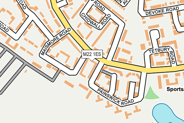 M22 1ES map - OS OpenMap – Local (Ordnance Survey)