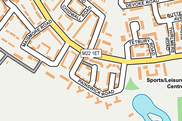 M22 1ET map - OS OpenMap – Local (Ordnance Survey)