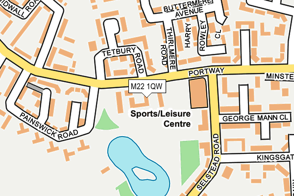 M22 1QW map - OS OpenMap – Local (Ordnance Survey)