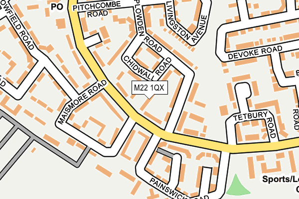M22 1QX map - OS OpenMap – Local (Ordnance Survey)