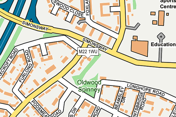 M22 1WU map - OS OpenMap – Local (Ordnance Survey)