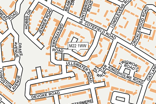 M22 1WW map - OS OpenMap – Local (Ordnance Survey)