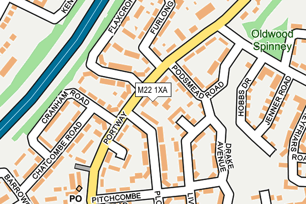 M22 1XA map - OS OpenMap – Local (Ordnance Survey)