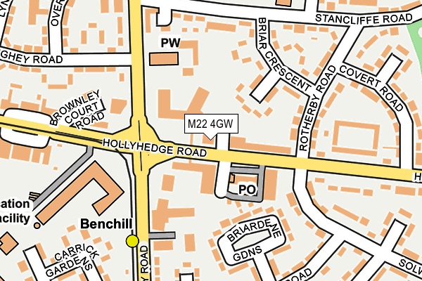 M22 4GW map - OS OpenMap – Local (Ordnance Survey)