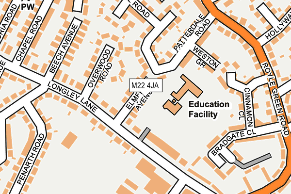 M22 4JA map - OS OpenMap – Local (Ordnance Survey)