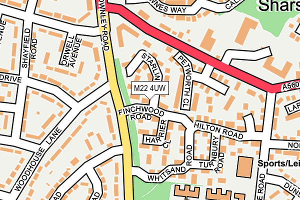 M22 4UW map - OS OpenMap – Local (Ordnance Survey)