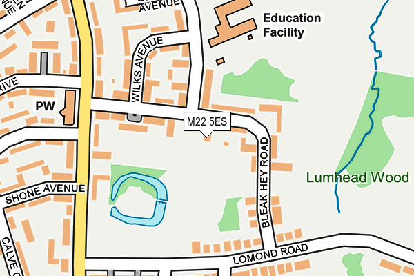 M22 5ES map - OS OpenMap – Local (Ordnance Survey)