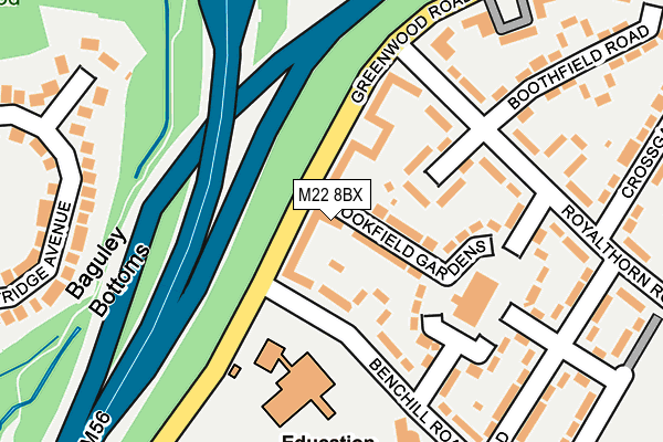 M22 8BX map - OS OpenMap – Local (Ordnance Survey)