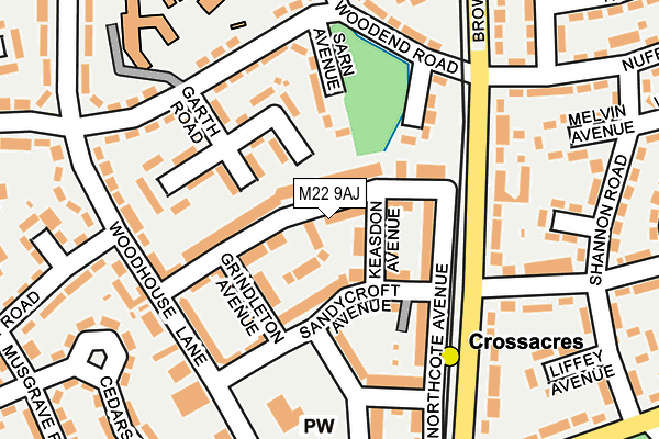 M22 9AJ map - OS OpenMap – Local (Ordnance Survey)