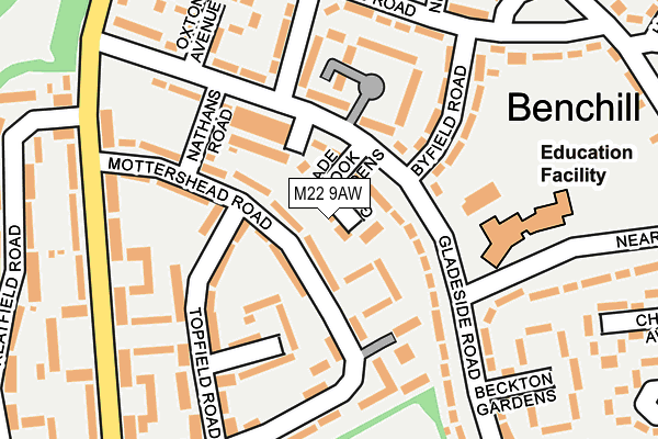 M22 9AW map - OS OpenMap – Local (Ordnance Survey)