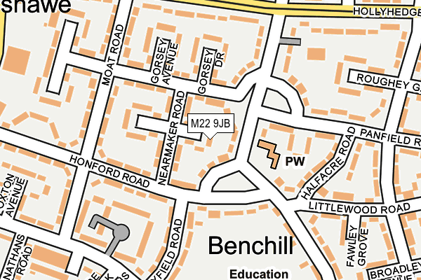 M22 9JB map - OS OpenMap – Local (Ordnance Survey)