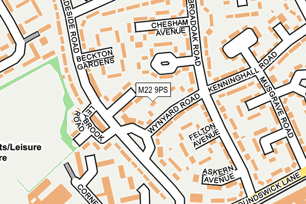 M22 9PS map - OS OpenMap – Local (Ordnance Survey)