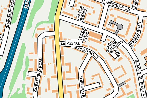 M22 9QJ map - OS OpenMap – Local (Ordnance Survey)