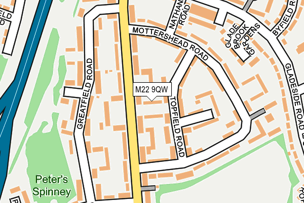 M22 9QW map - OS OpenMap – Local (Ordnance Survey)