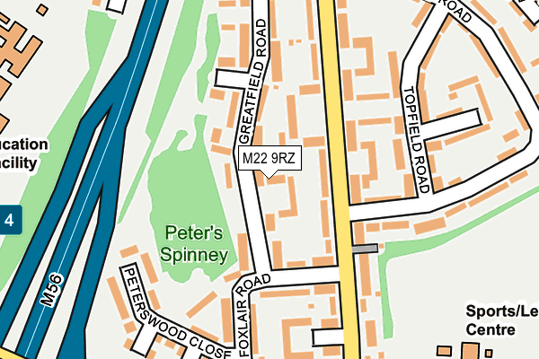 M22 9RZ map - OS OpenMap – Local (Ordnance Survey)