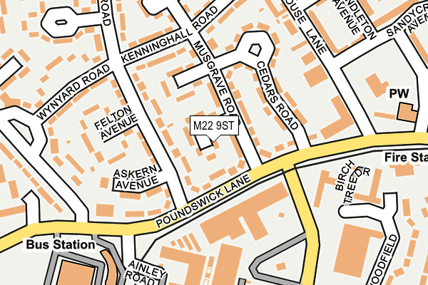 M22 9ST map - OS OpenMap – Local (Ordnance Survey)