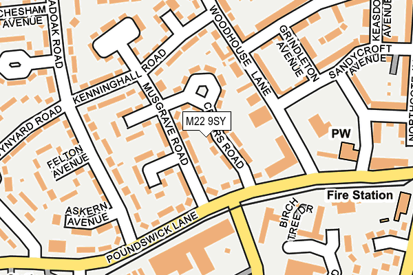 M22 9SY map - OS OpenMap – Local (Ordnance Survey)