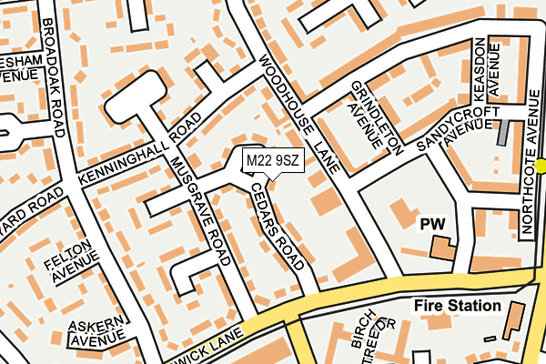 M22 9SZ map - OS OpenMap – Local (Ordnance Survey)