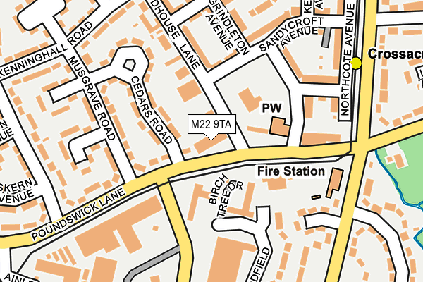 M22 9TA map - OS OpenMap – Local (Ordnance Survey)