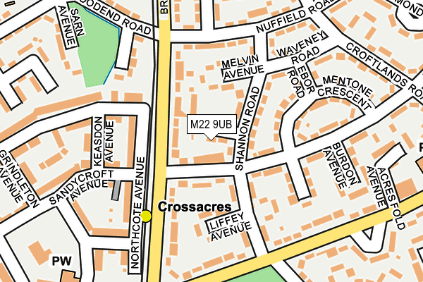 M22 9UB map - OS OpenMap – Local (Ordnance Survey)