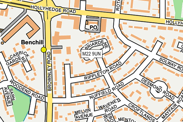 M22 9UN map - OS OpenMap – Local (Ordnance Survey)