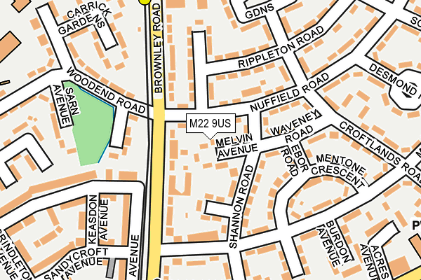 M22 9US map - OS OpenMap – Local (Ordnance Survey)