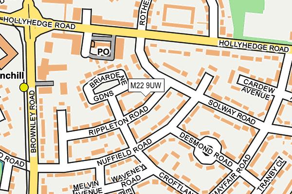 M22 9UW map - OS OpenMap – Local (Ordnance Survey)