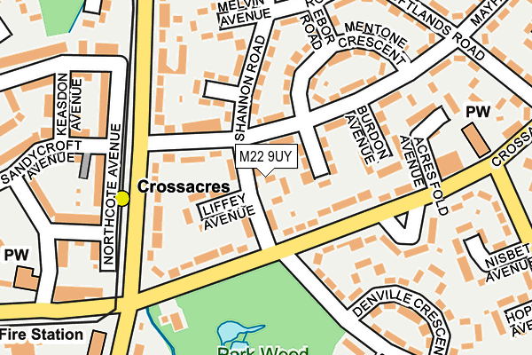 M22 9UY map - OS OpenMap – Local (Ordnance Survey)