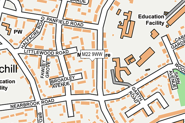 M22 9WW map - OS OpenMap – Local (Ordnance Survey)