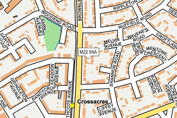 M22 9XA map - OS OpenMap – Local (Ordnance Survey)