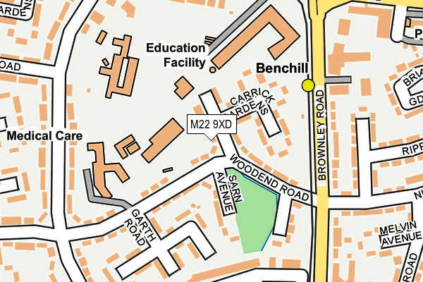 M22 9XD map - OS OpenMap – Local (Ordnance Survey)