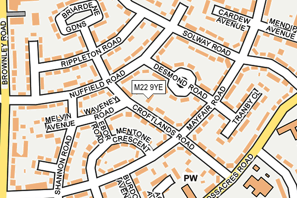 M22 9YE map - OS OpenMap – Local (Ordnance Survey)