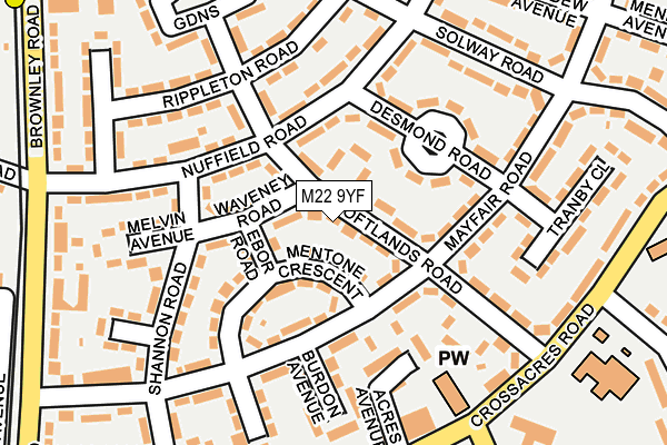 M22 9YF map - OS OpenMap – Local (Ordnance Survey)