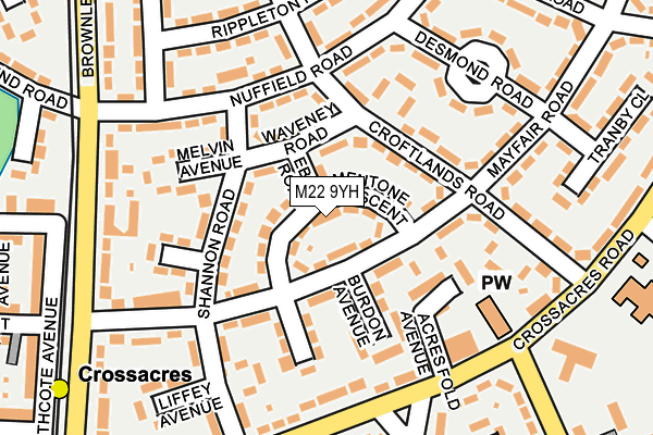 M22 9YH map - OS OpenMap – Local (Ordnance Survey)