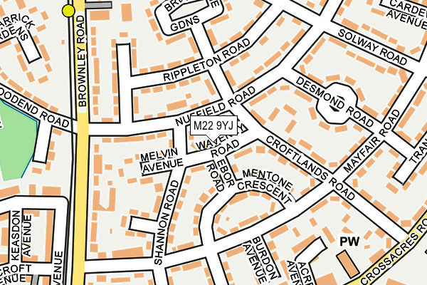 M22 9YJ map - OS OpenMap – Local (Ordnance Survey)