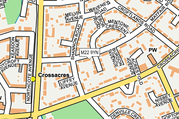 M22 9YN map - OS OpenMap – Local (Ordnance Survey)