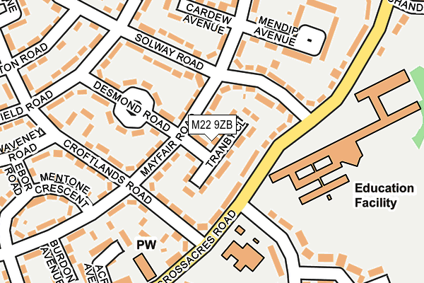 M22 9ZB map - OS OpenMap – Local (Ordnance Survey)