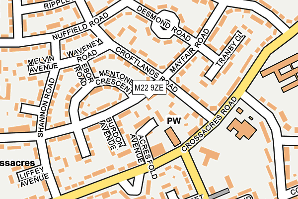 M22 9ZE map - OS OpenMap – Local (Ordnance Survey)