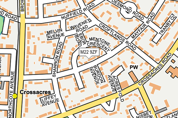 M22 9ZF map - OS OpenMap – Local (Ordnance Survey)