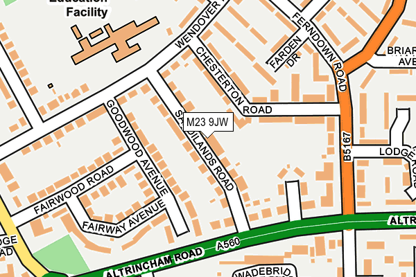 M23 9JW map - OS OpenMap – Local (Ordnance Survey)