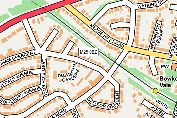 M25 0BZ map - OS OpenMap – Local (Ordnance Survey)