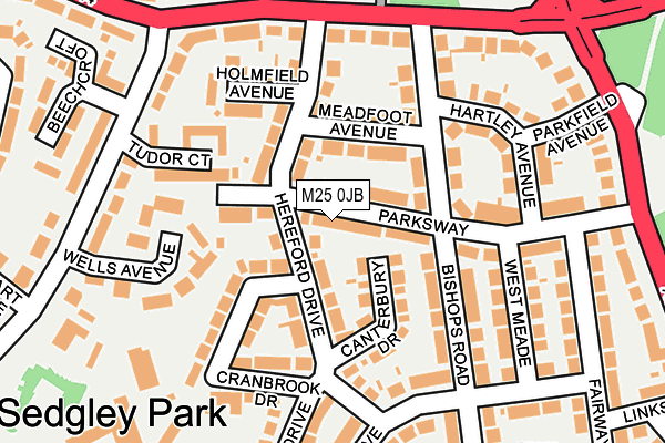 M25 0JB map - OS OpenMap – Local (Ordnance Survey)