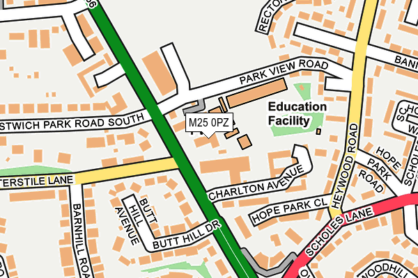 M25 0PZ map - OS OpenMap – Local (Ordnance Survey)