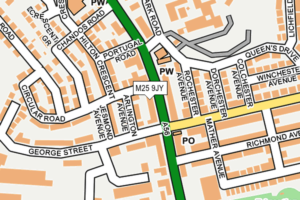 M25 9JY map - OS OpenMap – Local (Ordnance Survey)