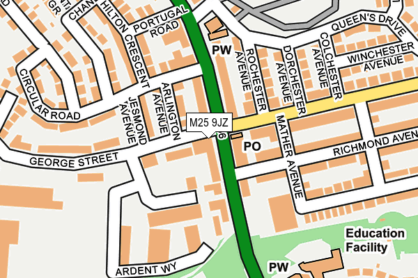 M25 9JZ map - OS OpenMap – Local (Ordnance Survey)