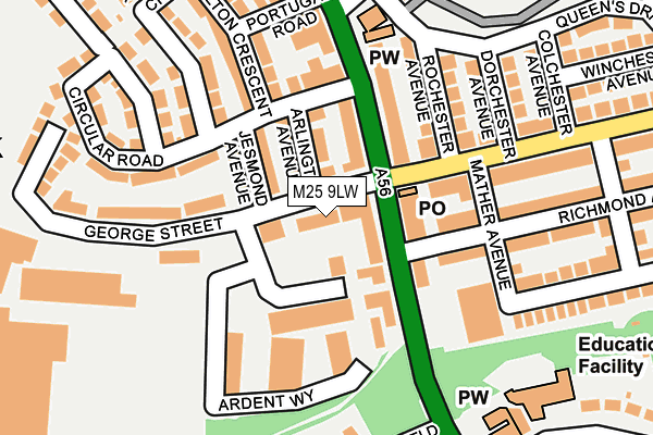 M25 9LW map - OS OpenMap – Local (Ordnance Survey)