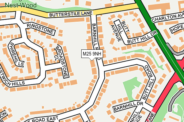 M25 9NH map - OS OpenMap – Local (Ordnance Survey)