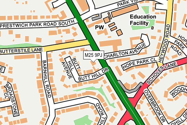 M25 9PJ map - OS OpenMap – Local (Ordnance Survey)